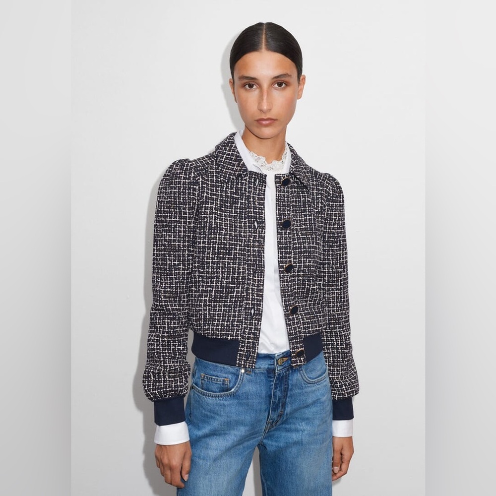 Me+Em Ponte Jacquard Rib Trim Textured Ponte Jersey Jacket Size 12 - Picture 1 of 16